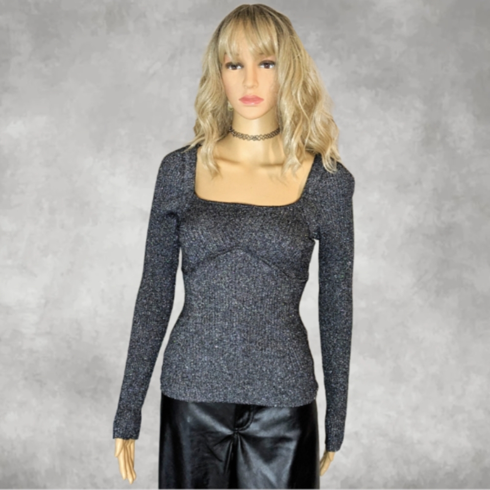 INC  International Concepts Women's M Ribbed Metallic Sweater Top